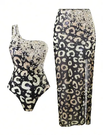 Costum de baie SHEIN, negru/crem