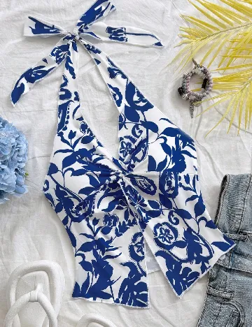 Top SHEIN, alb/albastru