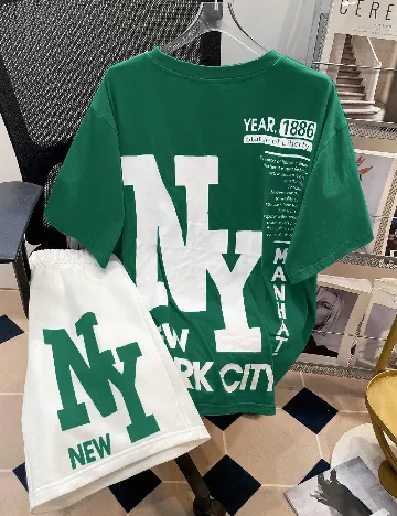 Compleu Shein Kids, verde/alb