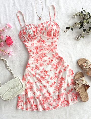 Rochie scurta SHEIN, alb/roz