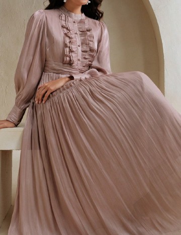 Rochie lunga Anewsta, roz pudra
