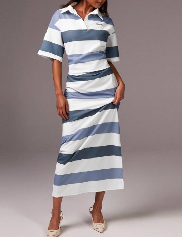Rochie medie Athiral, alb/albastru