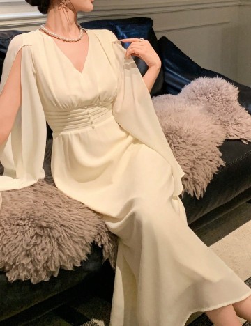 Rochie lunga Dazy, ecru