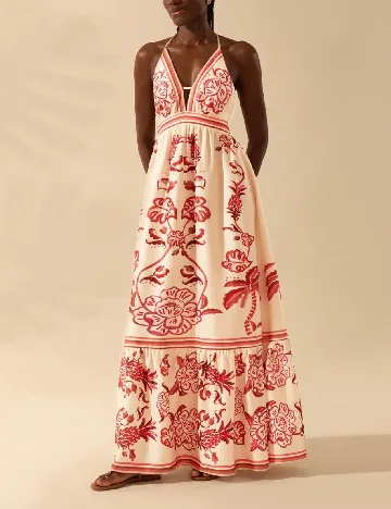 Rochie lunga SHEIN, crem/rosu