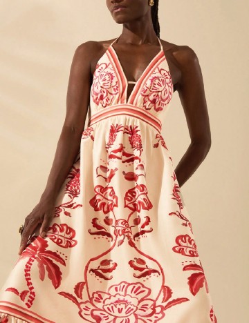 Rochie lunga SHEIN, crem/rosu