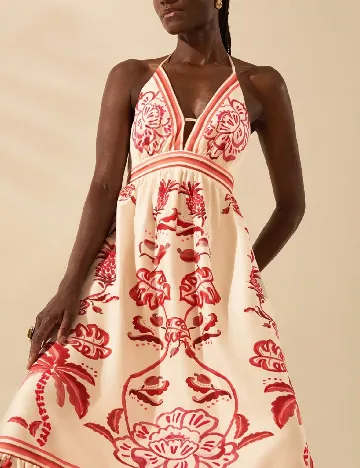 Rochie lunga SHEIN, crem/rosu