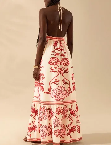 Rochie lunga SHEIN, crem/rosu