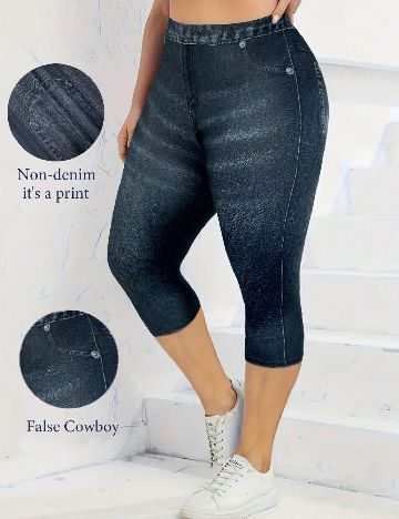 Pantaloni trei sferturi SHEIN CURVE, albastru