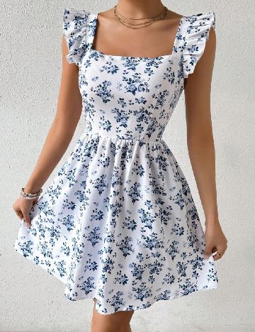 Rochie scurta SHEIN, alb/albastru