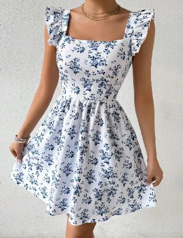 Rochie scurta SHEIN, alb/albastru
