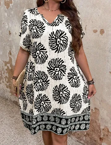 Rochie scurta SHEIN CURVE, crem/negru
