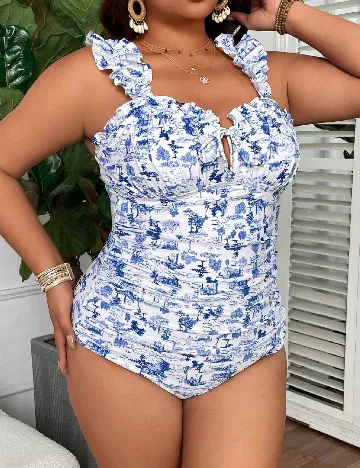 Costum de baie SHEIN CURVE, alb/albastru