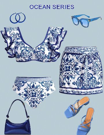 Costum de baie SHEIN, albastru/alb