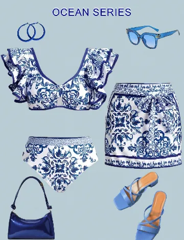 Costum de baie SHEIN, albastru/alb