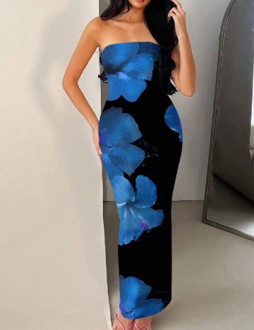 Rochie lunga SHEIN, negru/albastru