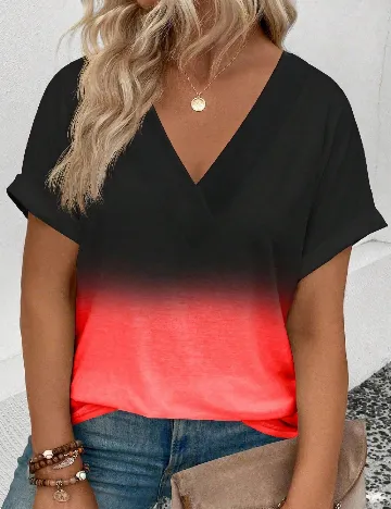 Tricou SHEIN CURVE, negru/rosu