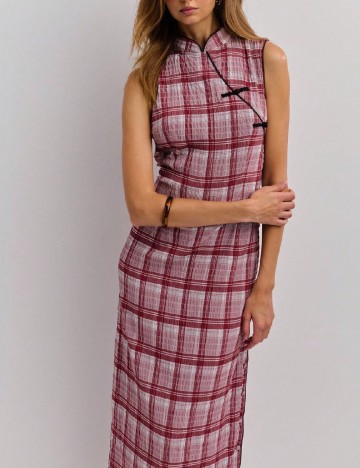 Rochie lunga Noista, rosu/gri