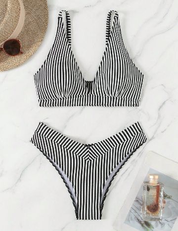 Costum de baie SHEIN, alb/negru