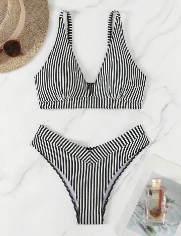 Costum de baie SHEIN, alb/negru