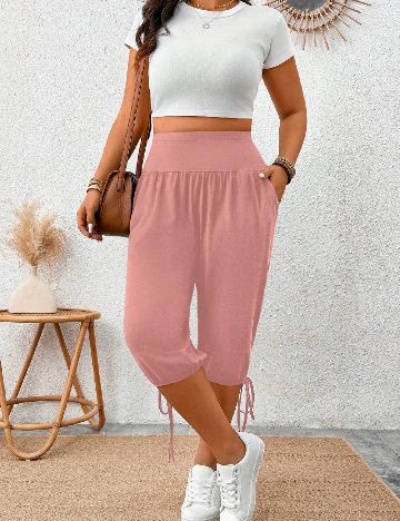 Pantaloni trei sferturi SHEIN CURVE, roz