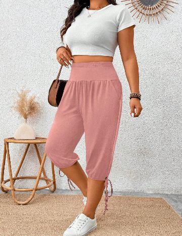 Pantaloni trei sferturi SHEIN CURVE, roz