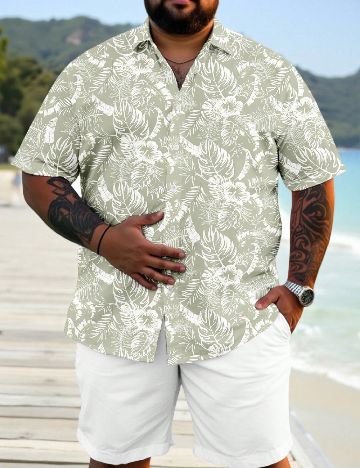 Camasa SHEIN Plus Size Men, verde/alb