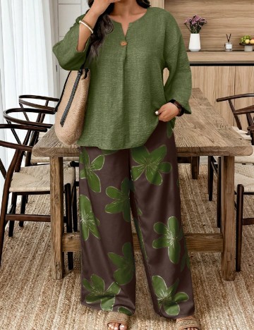 Compleu SHEIN CURVE, verde/maro
