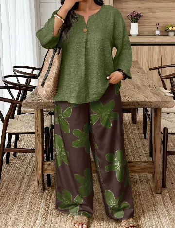 Compleu SHEIN CURVE, verde/maro