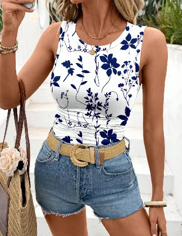 Top SHEIN, alb/albastru