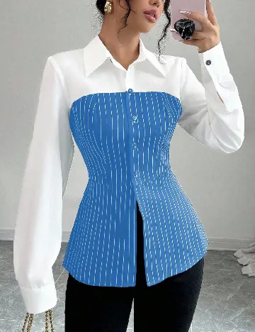 Camasa SHEIN, albastru/alb