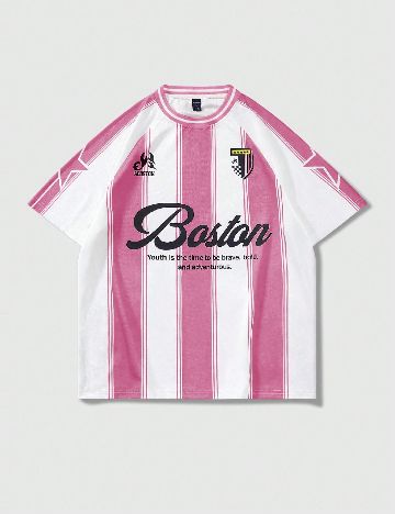 Tricou Romwe, roz/alb