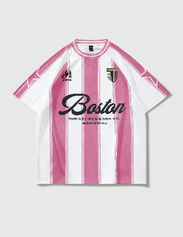 Tricou Romwe, roz/alb