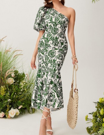 Rochie lunga SHEIN, verde/ecru