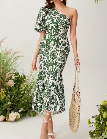 Rochie lunga SHEIN, verde/ecru