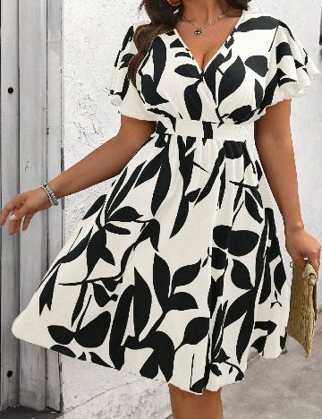 Rochie medie SHEIN CURVE, ecru/negru