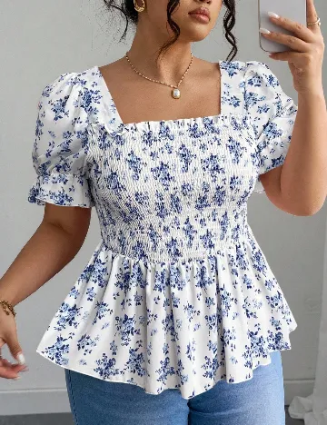 Bluza SHEIN CURVE, albastru/alb