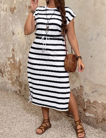 Rochie medie SHEIN CURVE, alb/negru