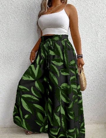 Pantaloni SHEIN CURVE, verde/negru