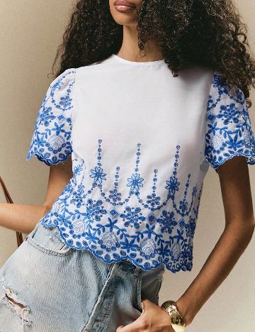 Bluza SHEIN, alb/albastru