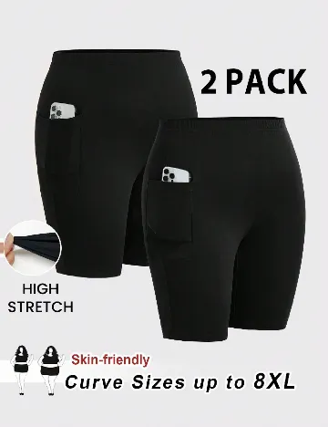 Set Pantaloni scurti 2 perechi SHEIN CURVE, negru