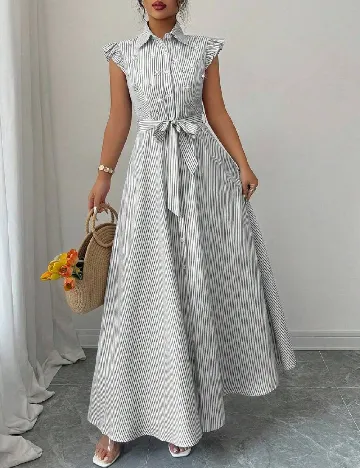 Rochie lunga SHEIN, alb/gri