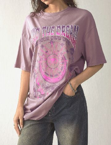 Tricou Oversize SHEIN, roz pudra inchis