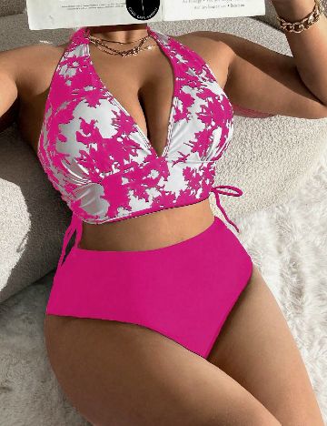 Costum de baie SHEIN CURVE, roz