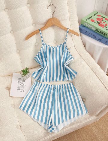 Pijama Shein Kids, albastru/alb