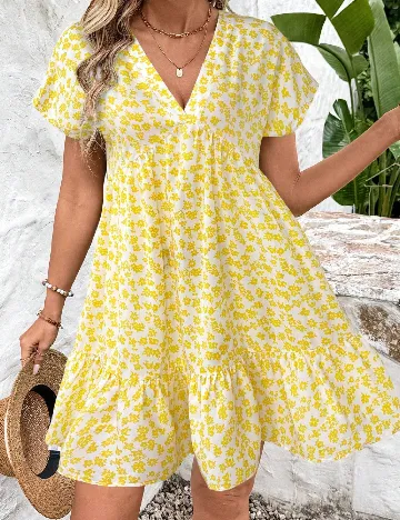 Rochie scurta Emery Rose, alb/galben