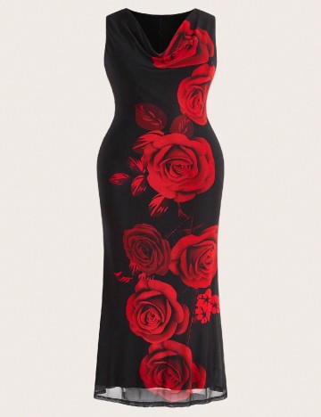 Rochie medie SHEIN CURVE, negru/rosu