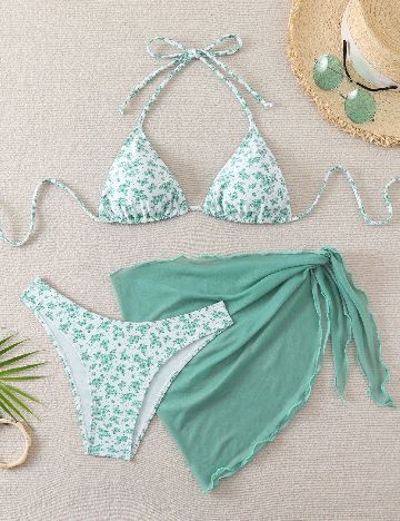Costum de baie SHEIN, verde/alb