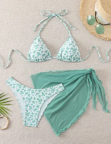 Costum de baie SHEIN, verde/alb