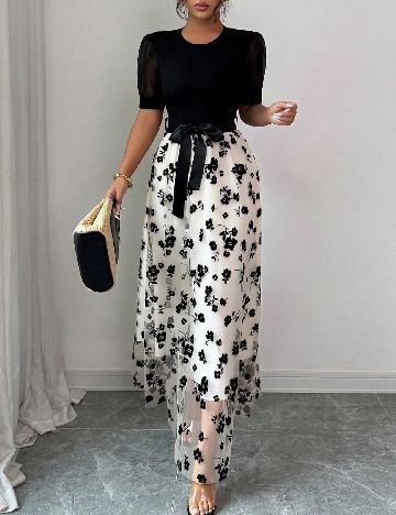Rochie lunga SHEIN, negru/crem
