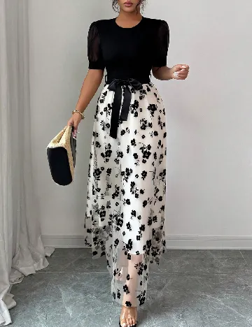Rochie lunga SHEIN, negru/crem